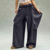 Women's Fashion Wide Leg Pants with Elastic Waist and Large Pockets, Color Loose Fit Casual Trousers