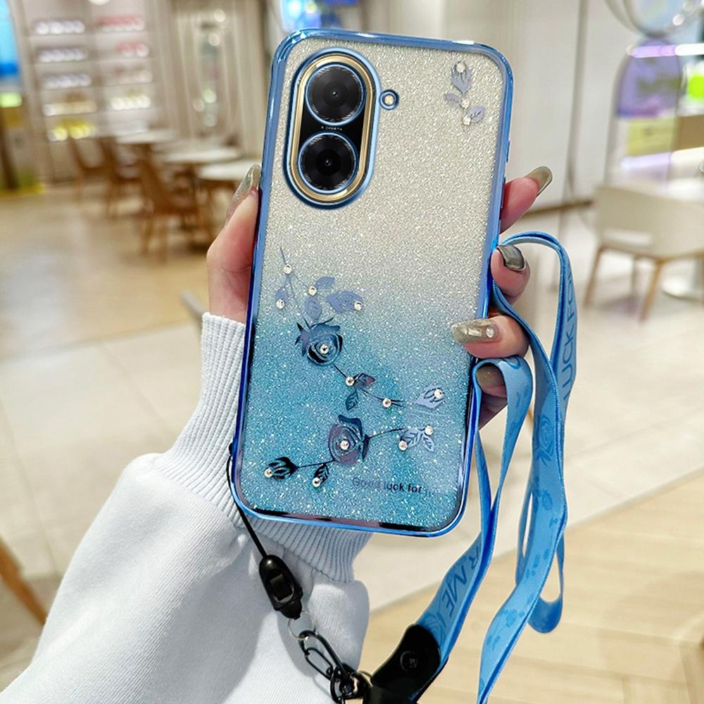 KADEM For Xiaomi Redmi A5 4G (171.7mm)/Poco C71 4G Case Flower Pattern TPU Gradient Phone Cover with Lanyards