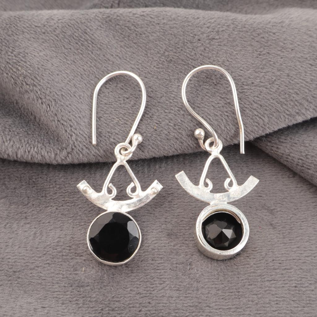 Black Onyx Gemstone 925 Sterling Silver Handmade Jewelry Women Earrings 1.63" EE-152-19