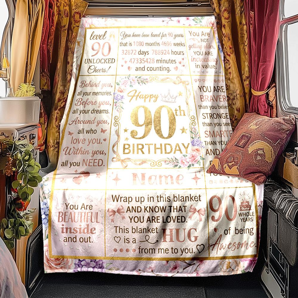90Th Birthday Celebration Blanket Durable Comfort For Sofa Couch Office Bed Picnics Ideal For All Seasons Stylish Decor Perfect Gift For Relatives And