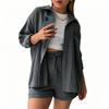 Spring Summer Outdoor Street Women's Shirt Shorts 2-piece Set Fashion Women's Long Sleeved Shirt Shorts Home Casual Women's Set Clothing
