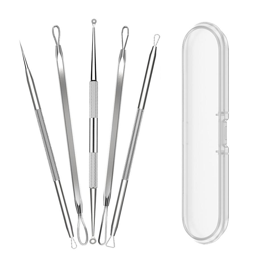 Set de 5 piese pentru îndepărtarea punctelor negre, cu capete duble, din oțel inoxidabil, negru