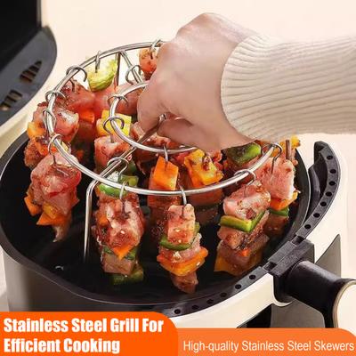 Vertical Kebab Skewer Rack for Air Fryer Oven Round BBQ Grilling Stand Rust-Resistant Stainless Steel Air Fryer Accessory for Even Cooking