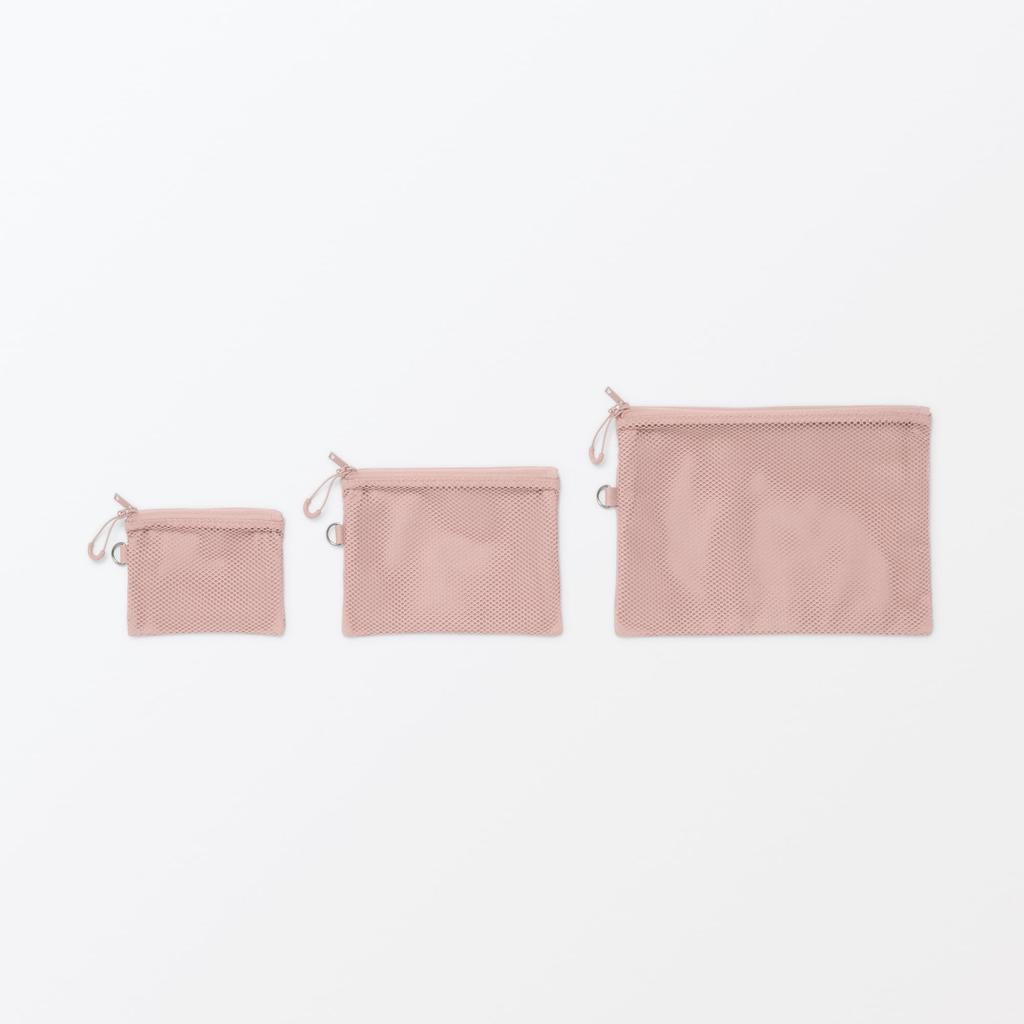 MUJI Polyester Double Zipper X 84769504 Case, Pink, Medium, Approx. 13.5 19cm,
