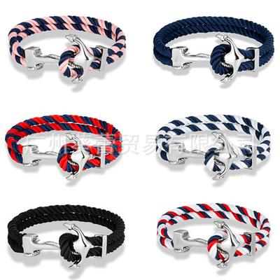 Pulsera Clásica de Acero Inoxidable Azul Marino con Ancla para Hombre Casual Doble Hilo Multicolor Náutica Pulsera para Surfear