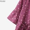 ZANZEA Women Turn Down Collar Loose Casual 3/4 Sleeve Print Blouse