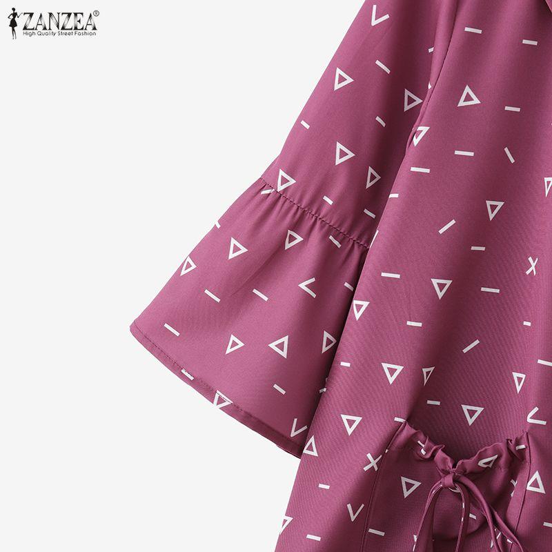 ZANZEA Women Turn Down Collar Loose Casual 3/4 Sleeve Print Blouse