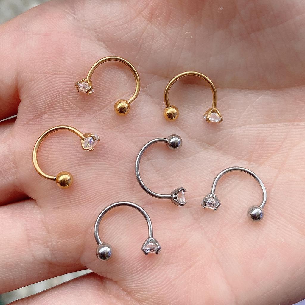 1pcs New Style Stainless Steel Ear Piercing Cz Stud Earrings Snake Moon Round Ball Arc Cartilage Helix Conch Screw Back Earring