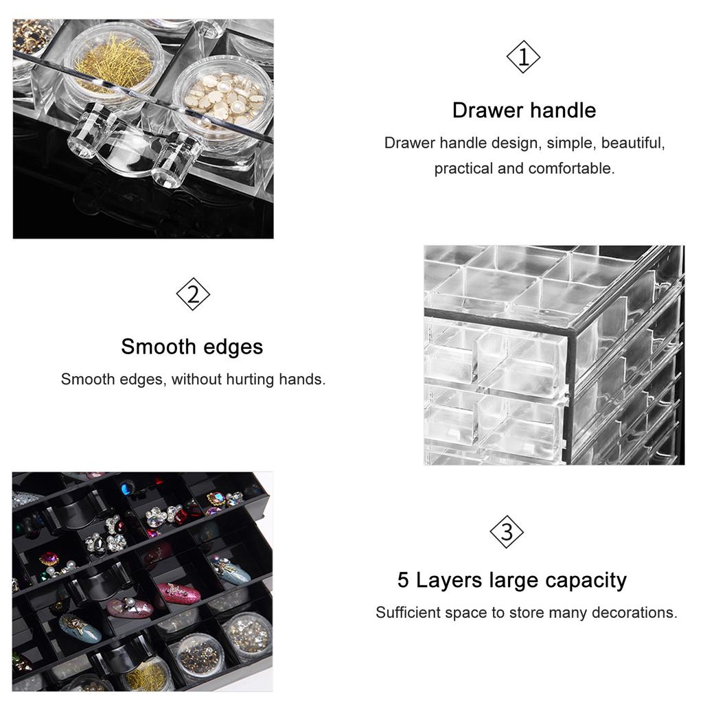 5 Layers Transparent Acrylic Storage Drawer for Nail Polish Art Display Jewelry Cosmetic Decorations 120 Grids