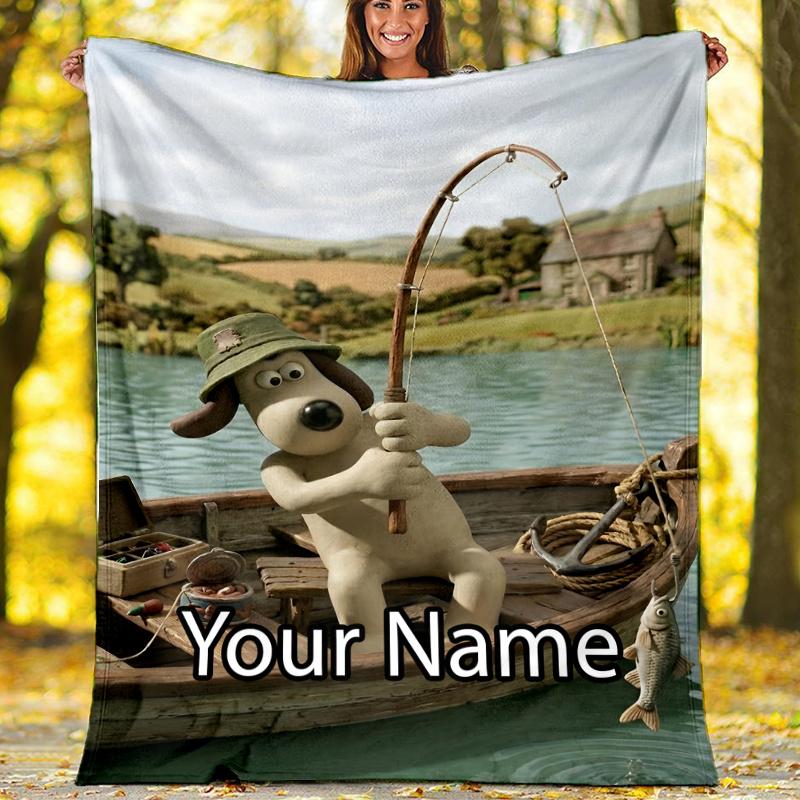 Custom Name Wallace & Gromit Theme Printed Blanket - Perfect for Couch, Bed, Travel & Outdoor Use | Machine Washable, Cozy & Durable.