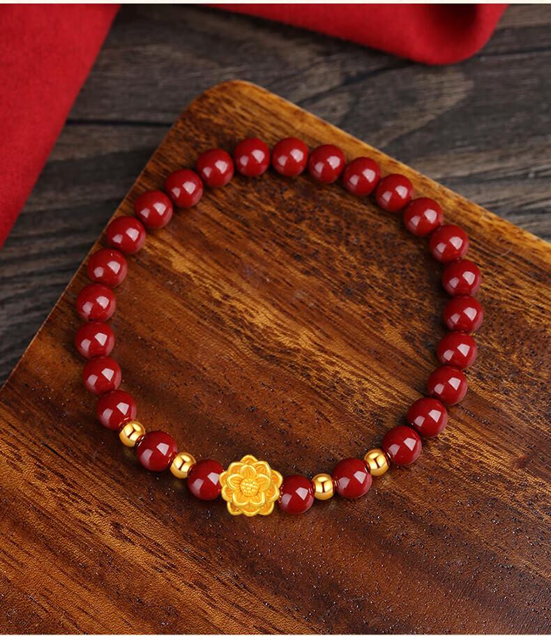 Lotus Cinnabar Beaded Bracelet for Women - Good Luck Gift for Mother's Day, Mom, or Mother-in-law Birthday