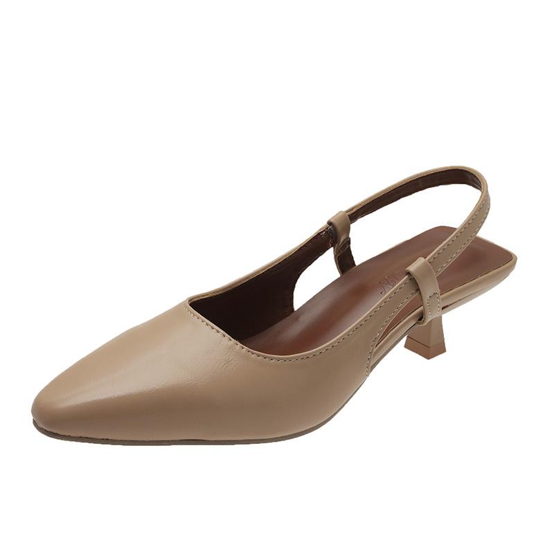 

Baotou Sandals New High-grade Fine Heel Pointed Low Heel Temperament Single Shoes 24 Spring and Summer with Skirt Women s Shoes 38 хаки