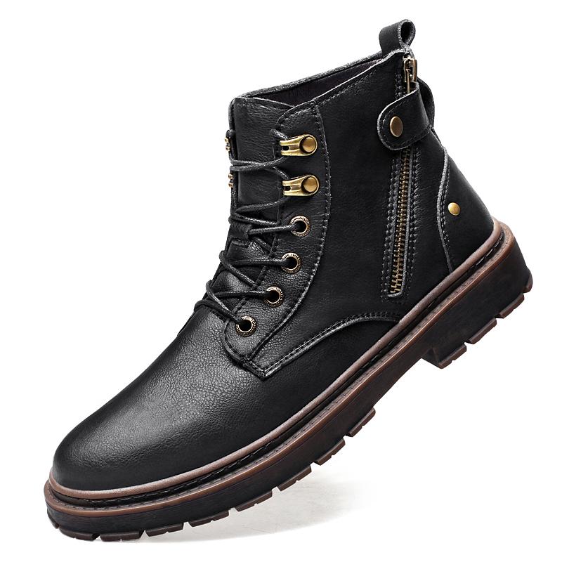 Ботинки с боковой молнией мужские кроссовки зимние ботинки мужские кожаные плюшевые зимние ботинки мужская обувь кроссовки на платформе теплые для мотоцикла 38 11778₽