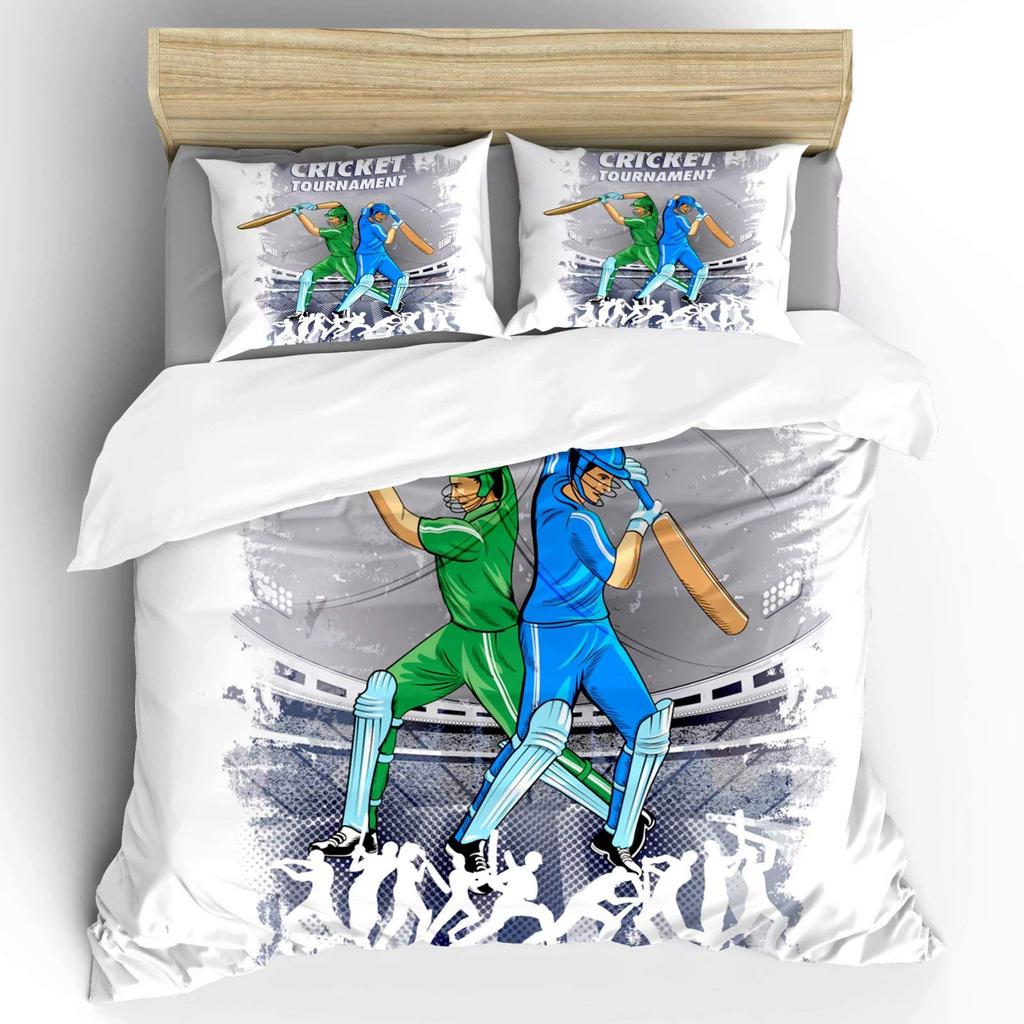 Cricket Duvet Cover Set Abstract Sports Pattern Bedding Set Microfiber Player Playing Game Of Cricket Double Queen Quilt Cover