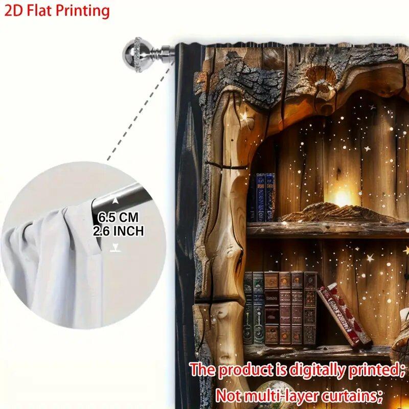 2 Pcs Tree hole bookshelf print curtains,suitable for bedroom,living room kitchen decoration,home decoration,window decoration
