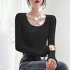 2025 Women's Slim Fit Black Long Sleeve Top: Versatile Low Neck Base Layer for Spring and Autumn