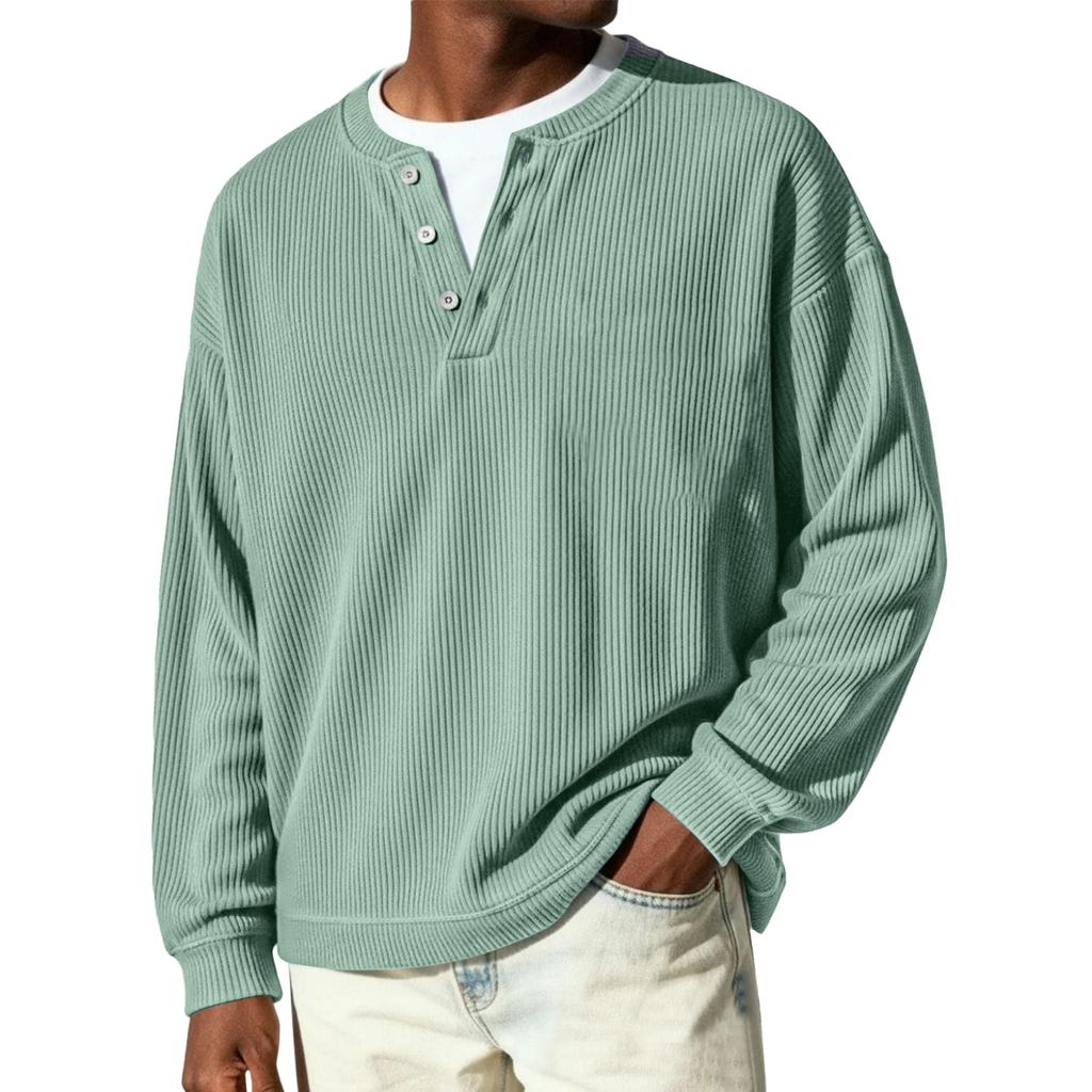 Men's Button-Down Collar Long-Sleeve Ribbed Knit Pullover