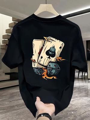 Pánské letní 100% čistá bavlna módní ležérní volné kreativní s potiskem pokeru a kostek sportovní kulatý výstřih krátký rukáv tričko