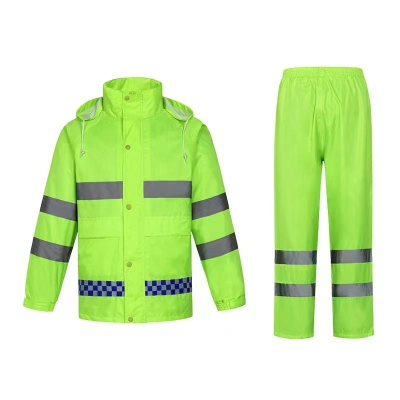 Hochgeschwindigkeits Fluoreszierend Grün Doppellagiges Reflektierendes Regenmantel- und Hosen-Set für den Schwerlastgebrauch
