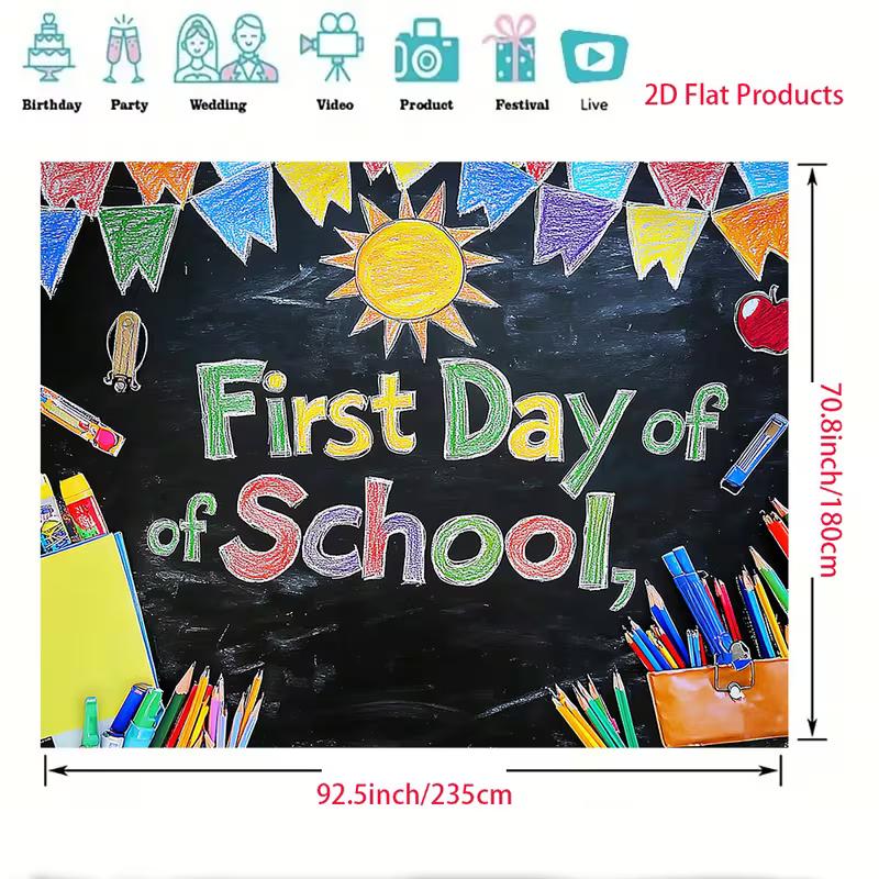 First Day of School 2D Backdrop, Blackboard Chalk Art Photography Background for School Party Decor
