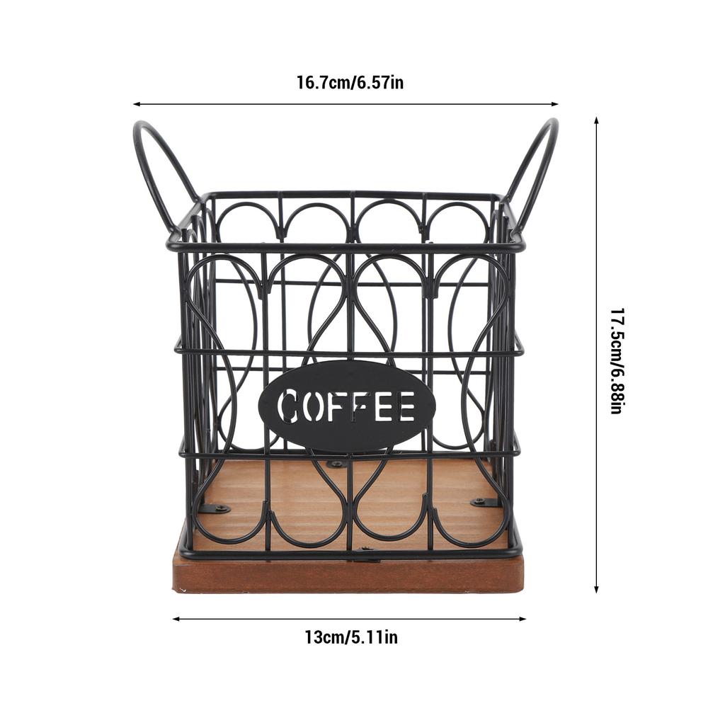 Coffee Pod Holder Organizer Large Capacity Metal Storage Basket with Wooden Base for Kitchen Countertop Office Coffee Bar