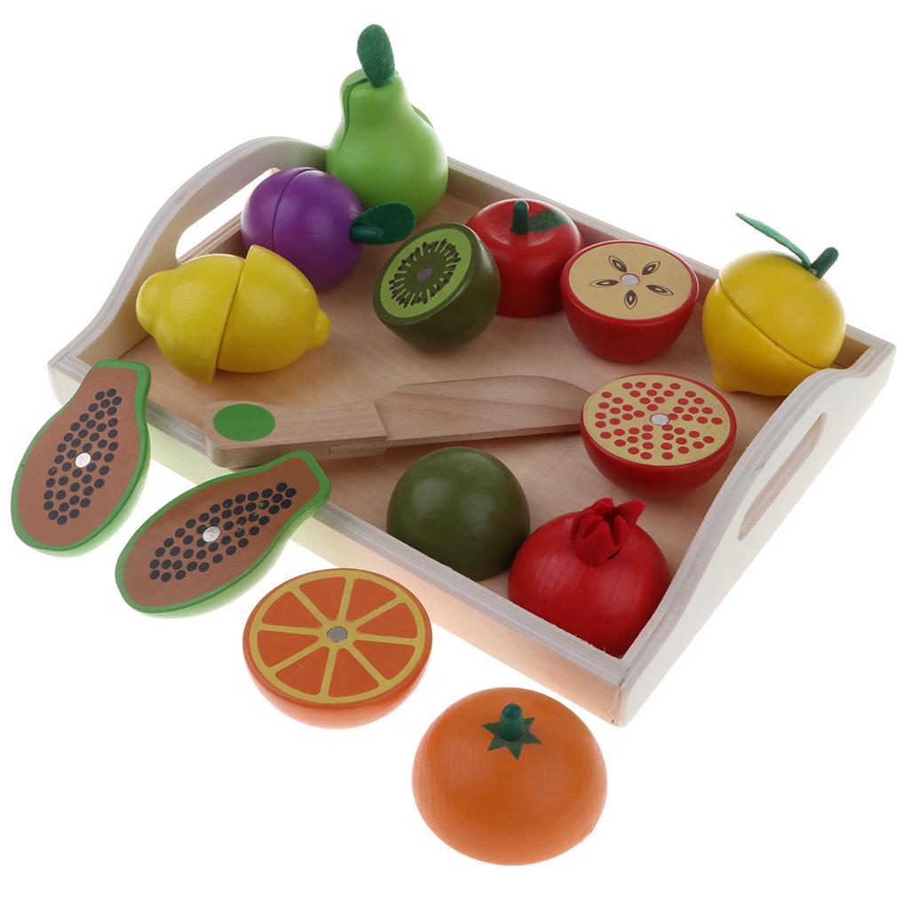 Magnetic Cutting Fruits Vegetables Kitchen Food Toy Wooden Playset Gift