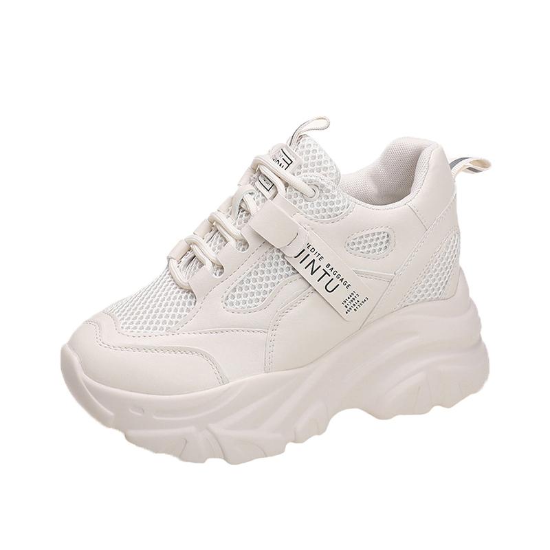 Fashion Summer Breathable Mesh Sneakers 9.5CM Hidden Heels Spring High Platform White Sports Dad Shoes Wedges Casual Chunky Sneakers