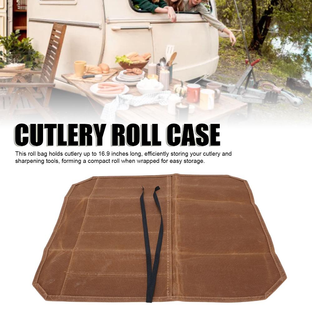 7 Slots Cutlery Roll Case Canvas Knife Storage Bag Practical Knife Roll Bag For Cooking Lovers