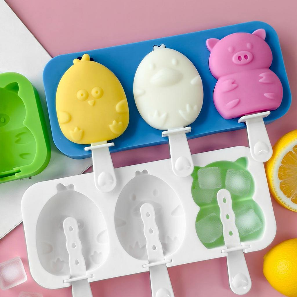 Heat Resistant Silicone Ice Cream Molds Set with Detachable Stick Creative 4 Compartments Popsicles Maker Tray