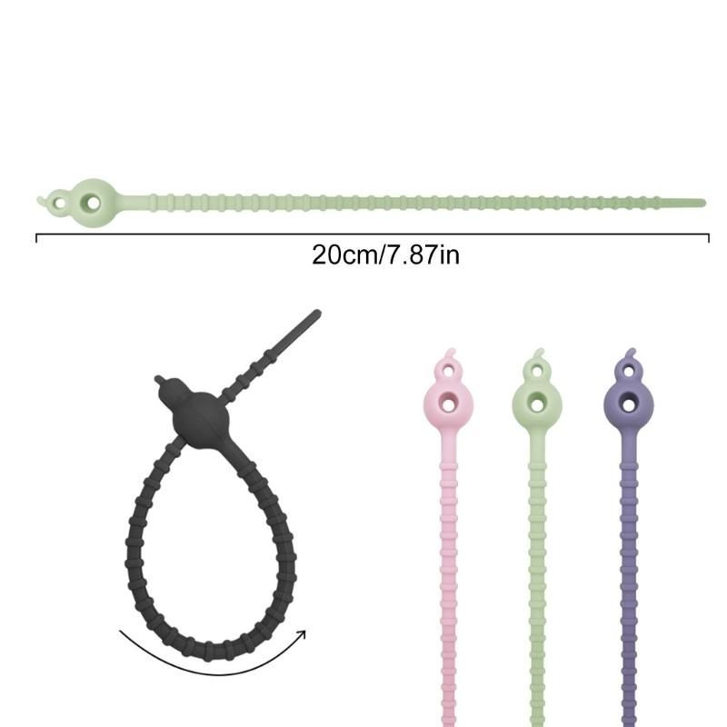 5Pcs Silicone Cable Ties Reusable Rubber Twist Ties Multipurpose Elastic Wire Organizers Rubber Cord Tidying Tool