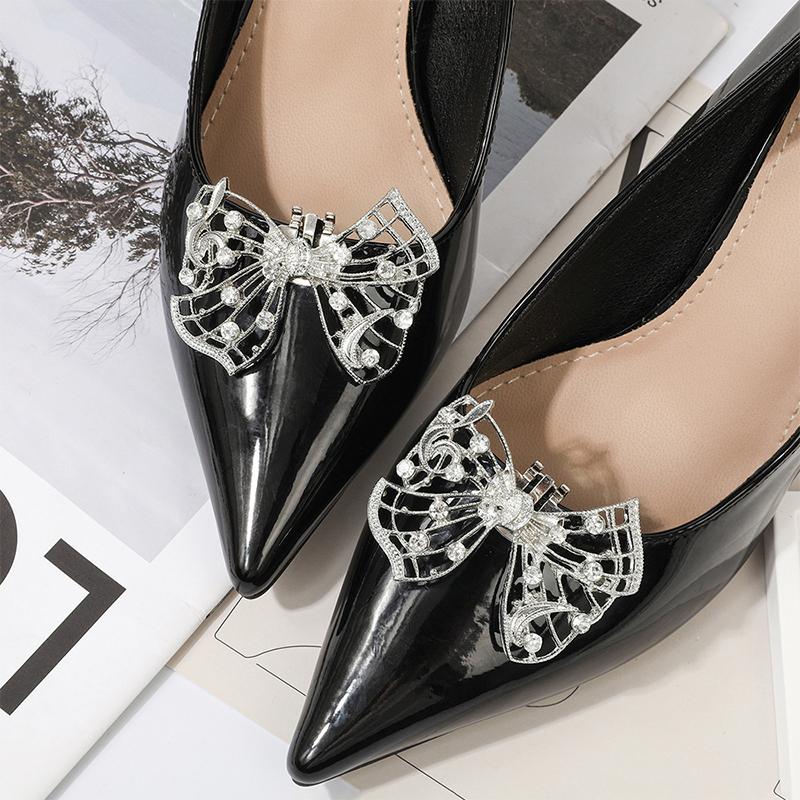 1Pc Shiny Hollow Rhinestone Bow Shoe Buckle Fashion Bowknot Shoes Decoration Shoe Clip Wedding Bride Shoes Accessories
