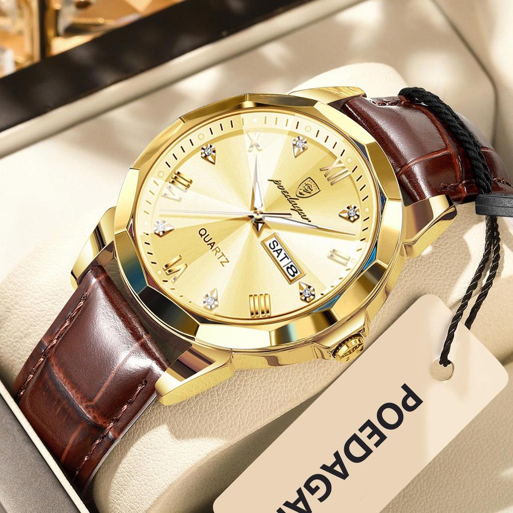 Poedagar Luxury Casual Man Wristwatch Quartz Sports Business Men Watch Waterproof Easy to Read Luminous Date Week Leather Men's Watches