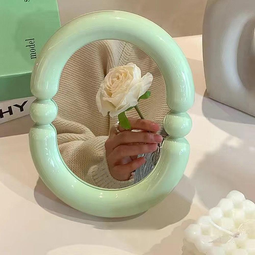

High-definition Folding Mirror Candy Color Beauty Mirror Creative Table Mirror Student Dormitory Oval-Green