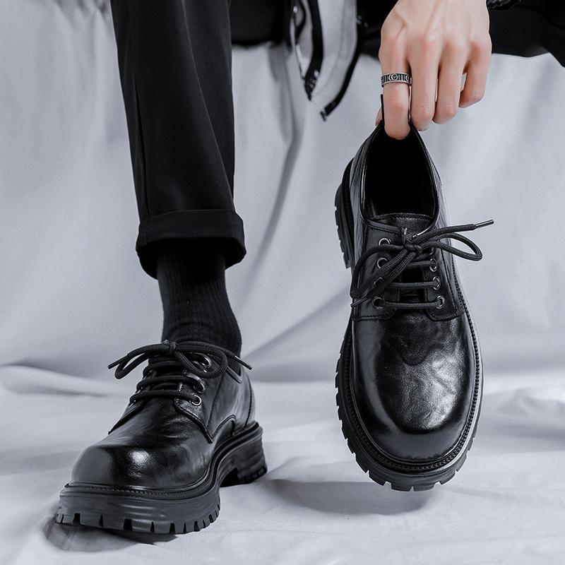 Leather shoes men's formal business British platform casual derby shoes black wedding groom shoes increase 66106-Y