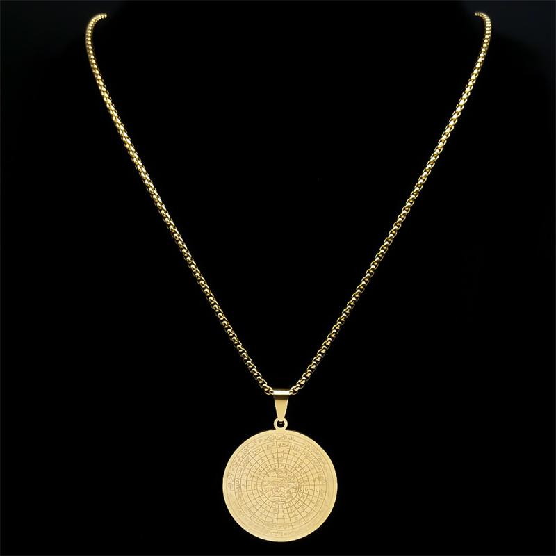Muslim Arabic Quran Medal Necklace for Men Women Stainless Steel Gold Color Islamic Amulet Male Chain Jewelry Collar NZZZ491S02