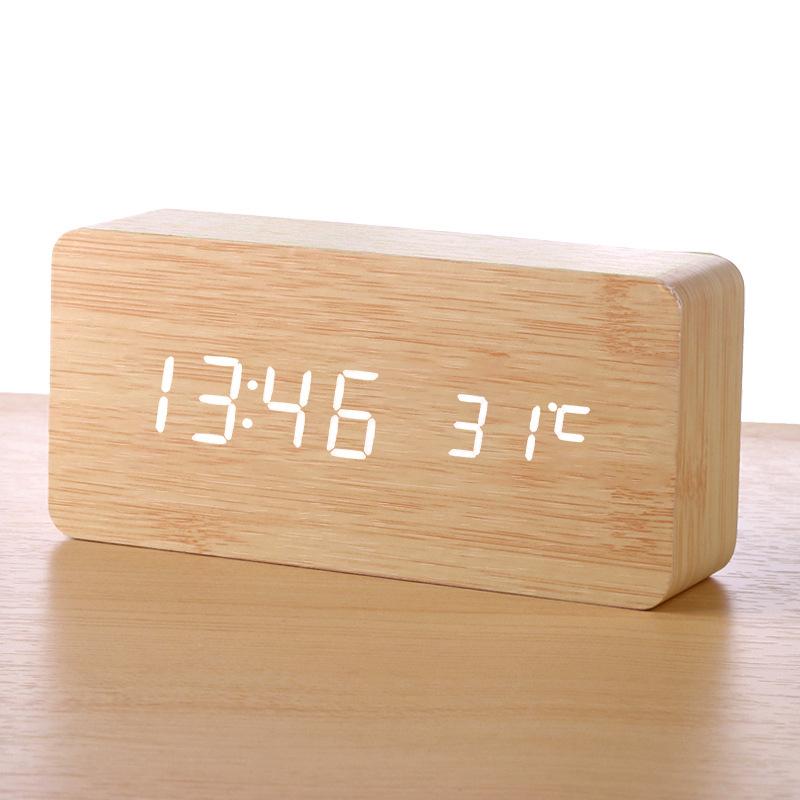 Wooden multi-functional alarm clock creative luminous intelligent led digital display student gift electronic clock silent