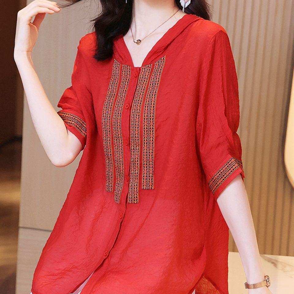Women Summer Casual Shirt Embroidery Loose  Shirts