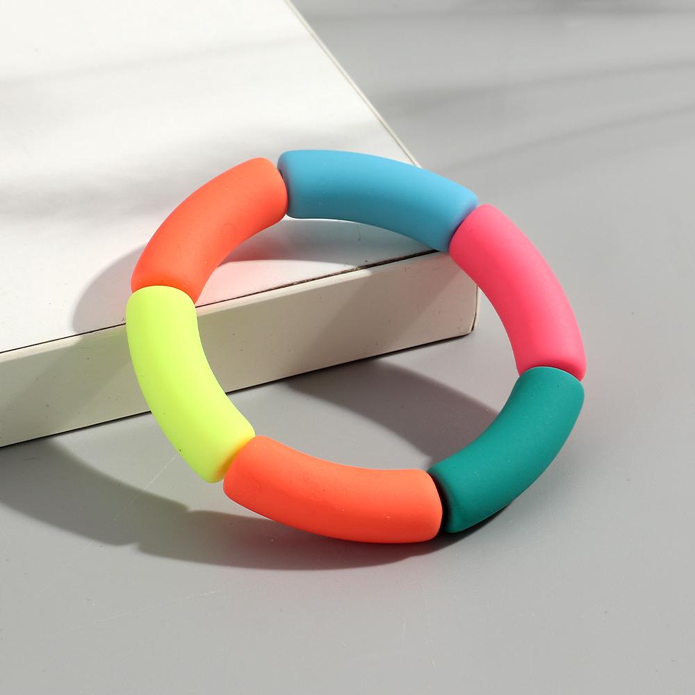 

Acrylic Bamboo Tube Beaded Bracelets for Women Summer Trendy Matte Colorful Resin Chunky Elastic Bracelet Bangle Jewelry Gift