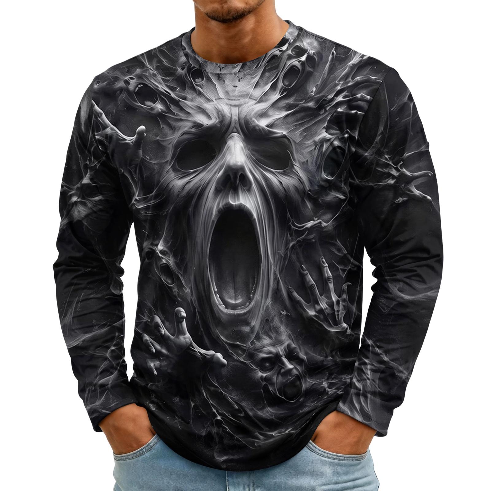 Men s Long Sleeve Raglan T-Shirt with Halloween Print, Neck, Casual XXL