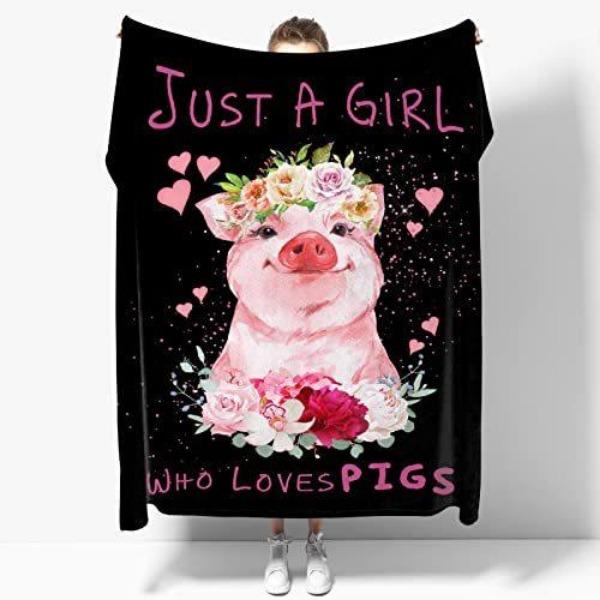 Cartoon Pig Print Flannel Blanket Sofa Nap Blanket Sheet Bedspread Blanket