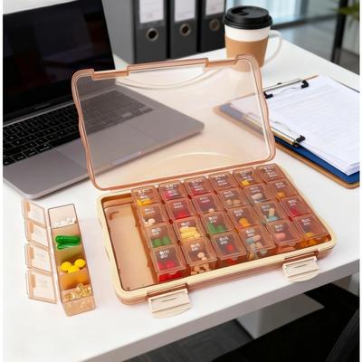 28-Compartment Pill Storage Box - Weekly Pill Organizer with Clear Lids for Home & Travel
