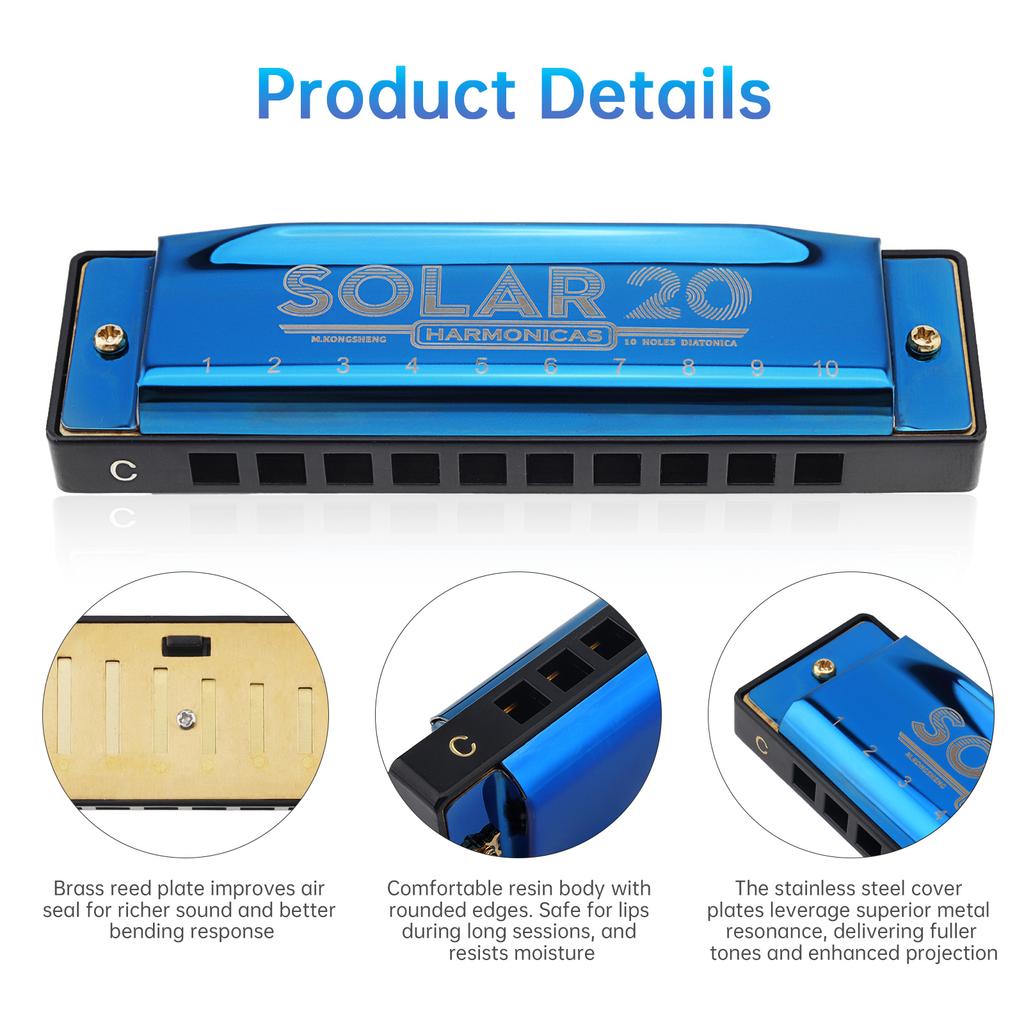 10 Holes KeyC Blues Harmonica Beginner Durabled Mouth Organ 20 Tunes Blue Musical Gifts
