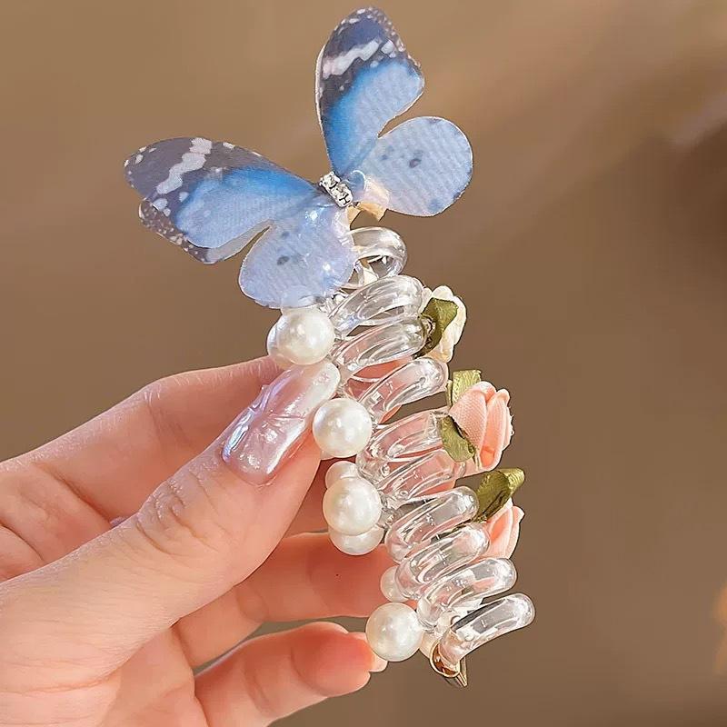 Netzstoff Schmetterling Haargummi für Mädchen Niedliches rundes Perlen- & Blumendesign Haargummi Perfekt für den Alltag & Party