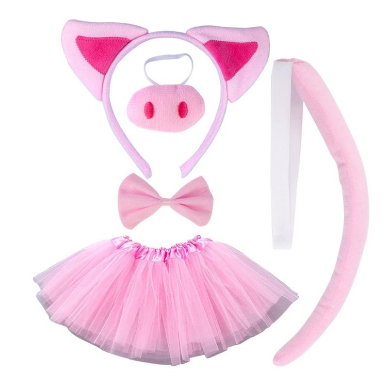 Pig Costume Set Pig Ear Nose Tail Bow Tutus Animal Fancy Costume Kit Accessories