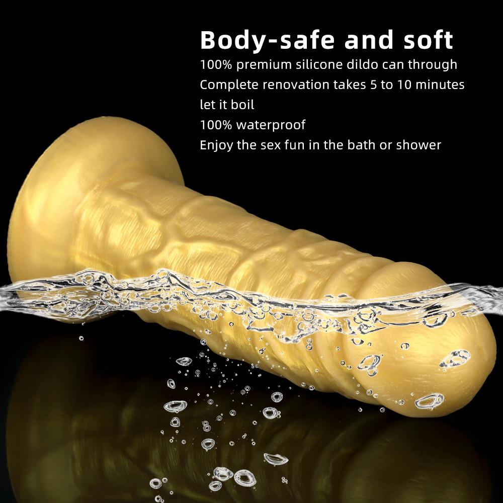Realistisk dildo med sugekopp Store dildoer Sexleketøy for kvinner Menn Fake Pick Big Gold Penis Anal Butt Plug Erotisk