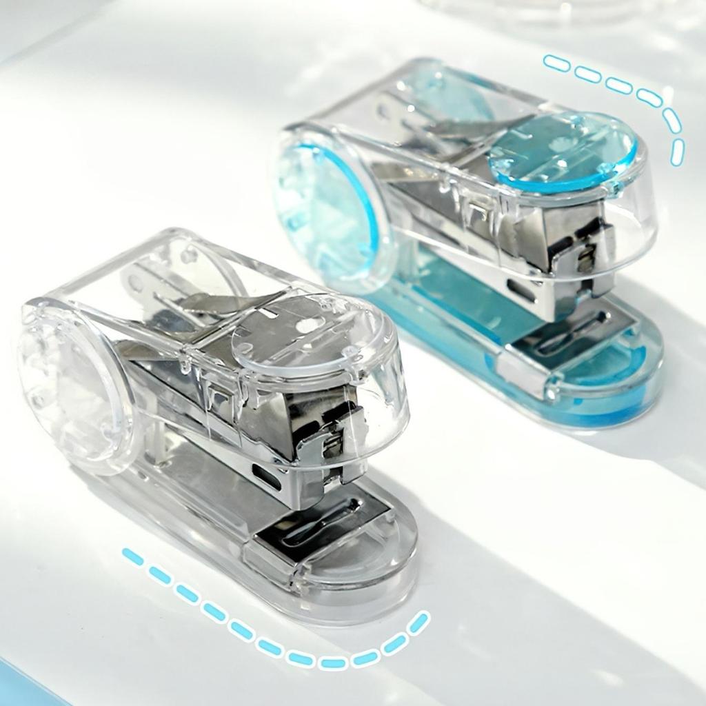 1PC Mini Transparent Crystal Design Manual Stapler Compact Portable with 1000pcs Standard Staples 24/6 Stationery