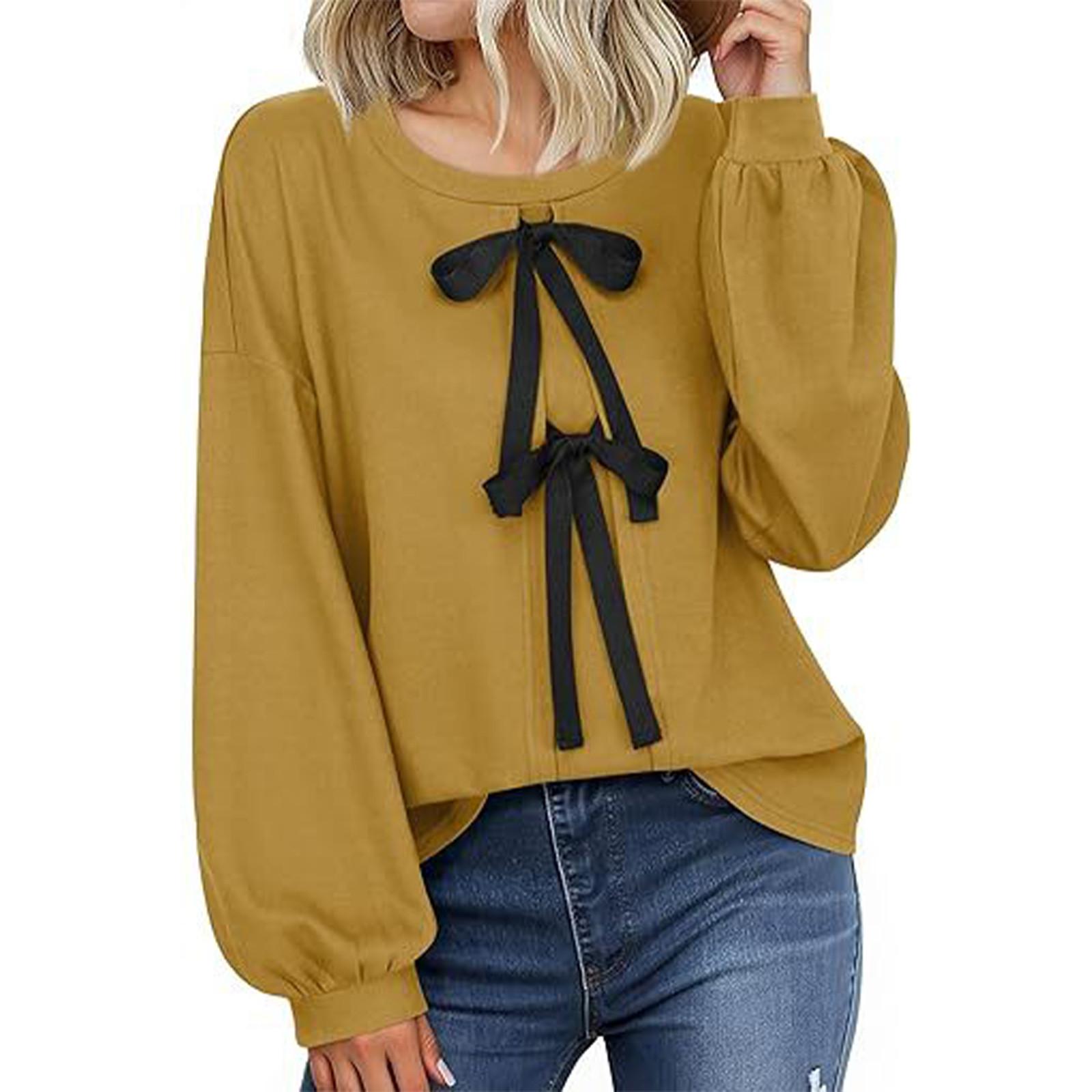 

Женская повседневная рубашка с круглым вырезом и коротким рукавом, эластичная завязка на боку XL жёлтый