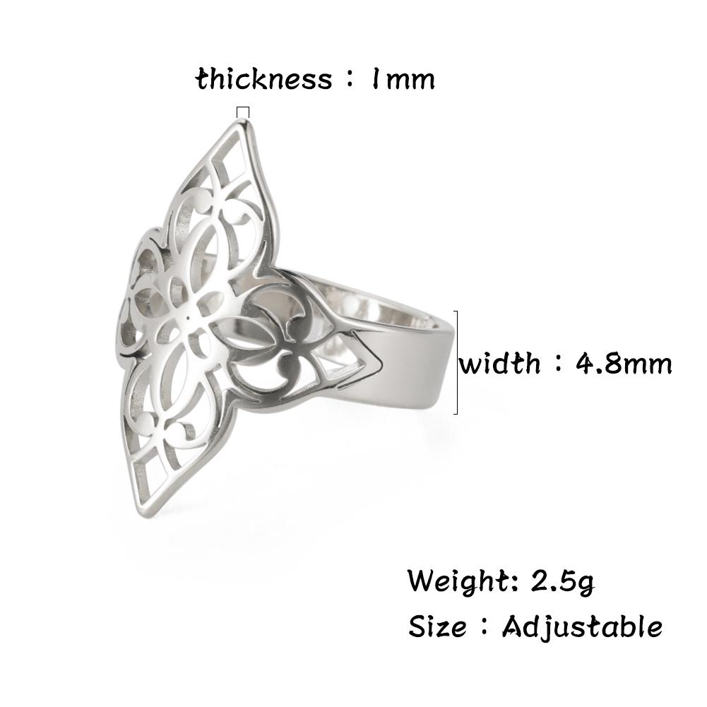Simple Cutout Filigree Flower Rings for Women Stainless Steel Wedding Party Adjustable Vintage Ring Jewelry Gift