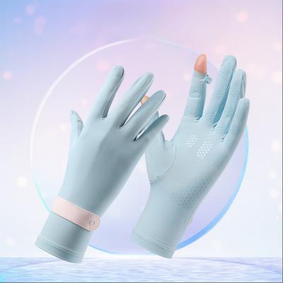 Sunscreen Gloves Summer Ice Silk Women's Outdoor Sports Ice Sensing Thin Breathable Non Slip Cycling Flip Touch Screen Gloves