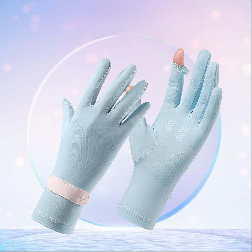 Sunscreen Gloves Summer Ice Silk Women's Outdoor Sports Ice Sensing Thin Breathable Non Slip Cycling Flip Touch Screen Gloves